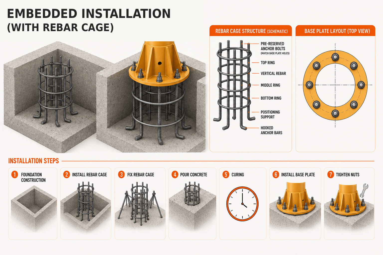 Freestanding Jib Crane Installation Embedded Anchor Cage Foundation